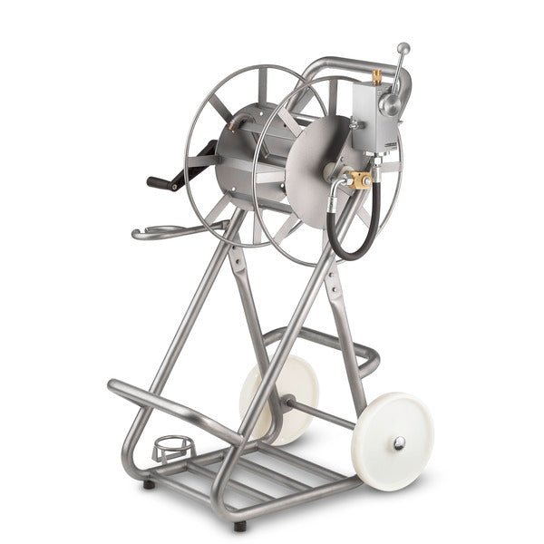 Mobiler Reinigungswagen mit 2-fach-Dosiereinheit und Schlauchtrommel, Edelstahl - Flexclean GmbH - Abteilung Karcher Flexstore